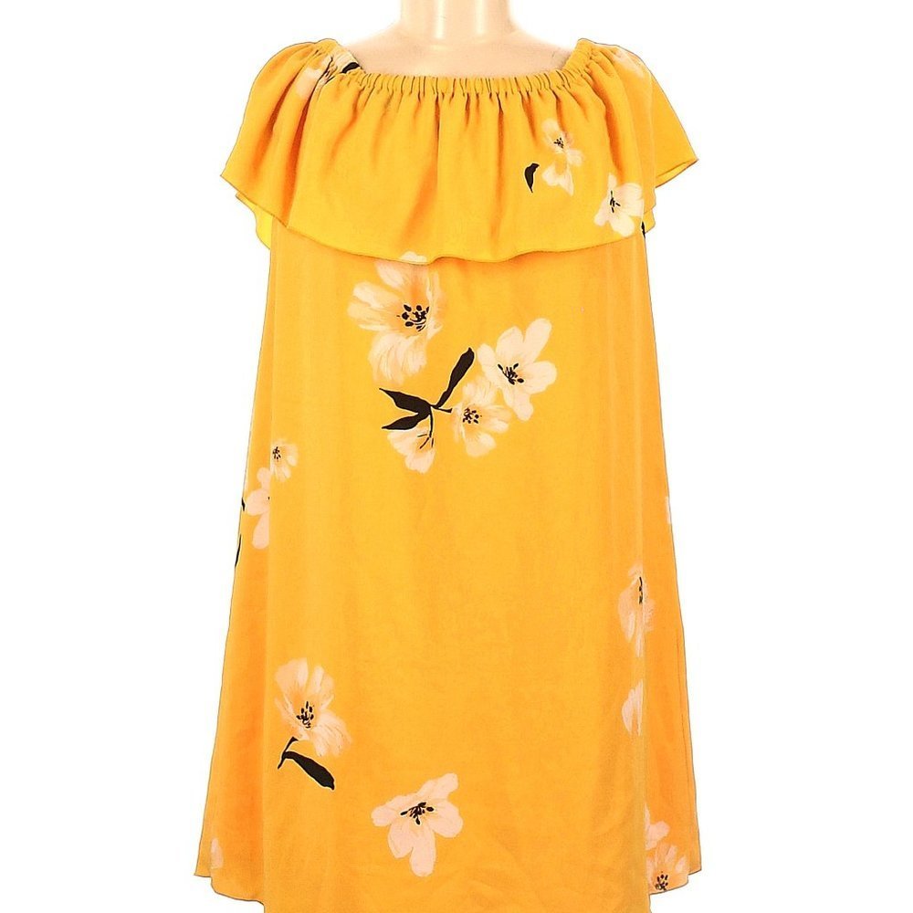 Aritzia Wilfred Yellow Floral Off the Shoulder Pockets Lined Dress M Tropical